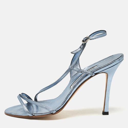 Manolo Blahnik Metallic Blue Leather Strappy Slingback Sandals Size 39 - Manolo Blahnik - Modalova