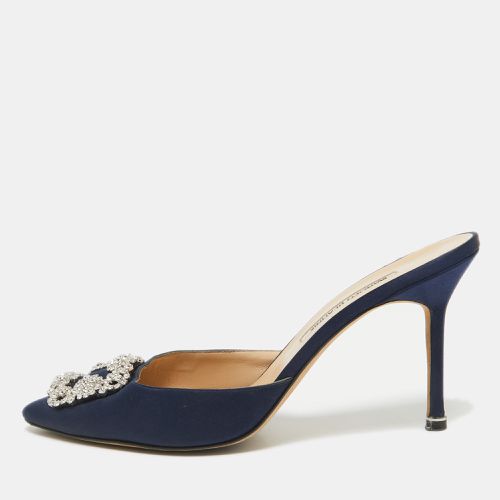 Manolo Blahnik Navy Blue Satin Hangisi Mules Size 41 - Manolo Blahnik - Modalova