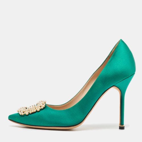 Manolo Blahnik Green Satin Hangisi Pumps Size 39.5 - Manolo Blahnik - Modalova