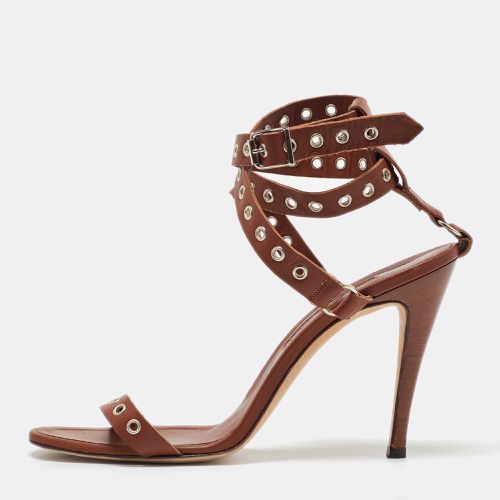 Manolo Blahnik Brown Leather Eyelet Ankle Strap Sandals Size 40.5 - Manolo Blahnik - Modalova