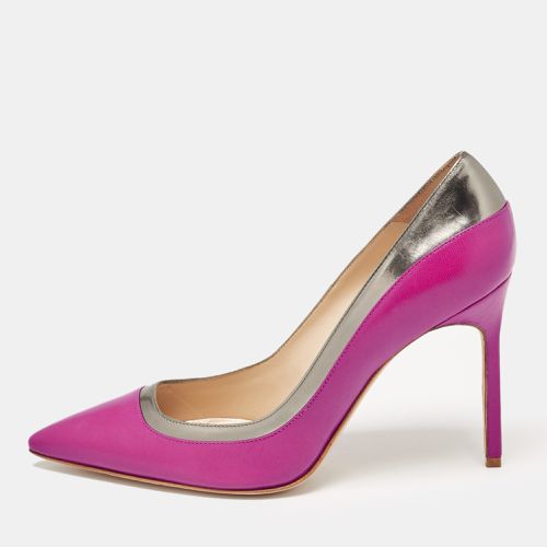 Manolo Blahnik Purple/Metallic Grey Leather Pointed Toe Pumps Size 38 - Manolo Blahnik - Modalova