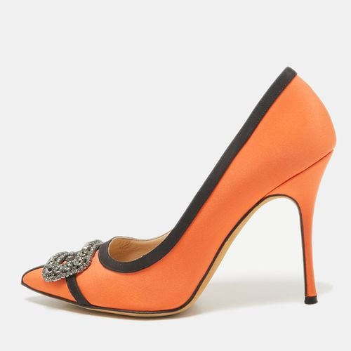 Manolo Blahnik Orange/Black Satin Gotrian Pumps Size 38.5 - Manolo Blahnik - Modalova