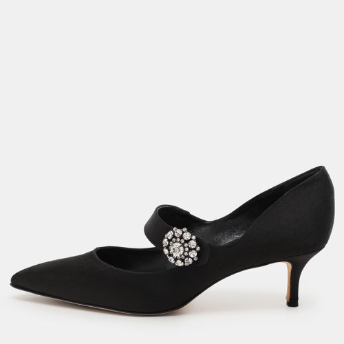 Manolo Blahnik Black Satin Verna Pumps Size 40 - Manolo Blahnik - Modalova