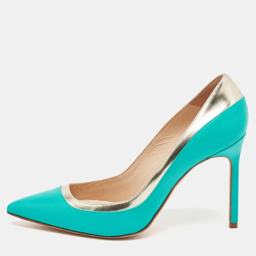 Manolo Blahnik Turquoise Blue Leather Pertati Pointed Toe Pumps Size 36.5 - Manolo Blahnik - Modalova