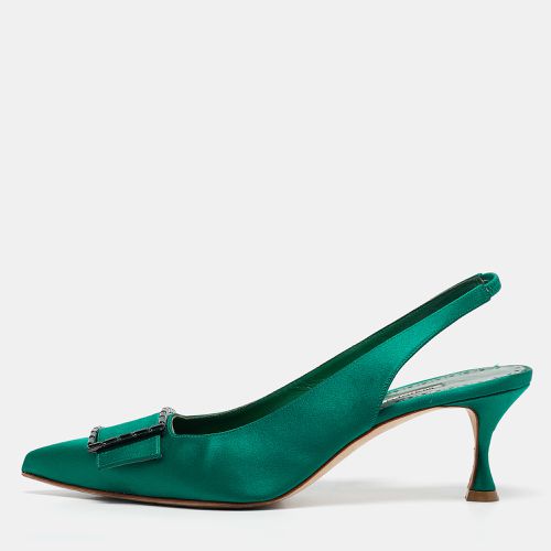 Manolo Blahnik Green Satin Dolores Slingback Pumps Size 39 - Manolo Blahnik - Modalova