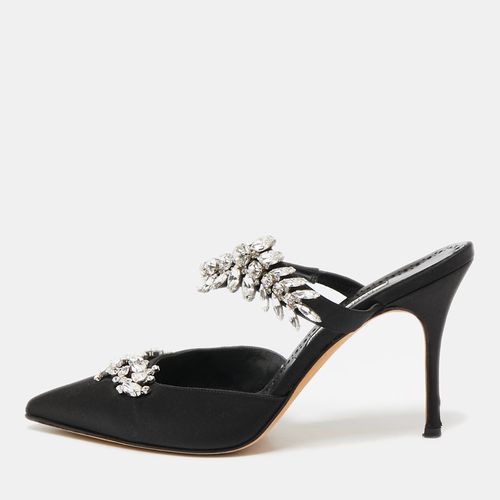 Manolo Blahnik Black Satin Crystal Embellished Lurum Mules Size 40 - Manolo Blahnik - Modalova