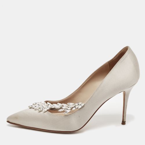 Manolo Blahnik Grey Satin Nadira Crystal Embellished Pointed Toe Pumps Size 38 - Manolo Blahnik - Modalova