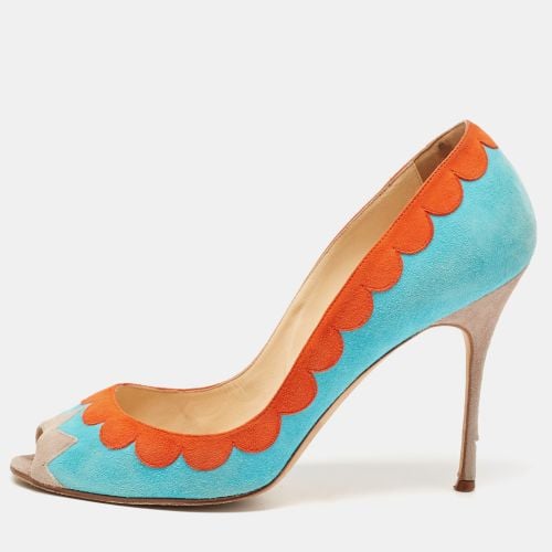 Manolo Blahnik Blue/Orange Suede Peep Toe Pumps Size 41 - Manolo Blahnik - Modalova