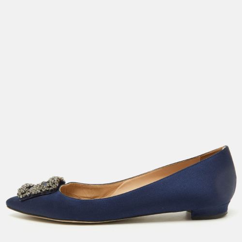 Manolo Blahnik Navy Blue Satin Hangisi Ballet Flats Size 38 - Manolo Blahnik - Modalova