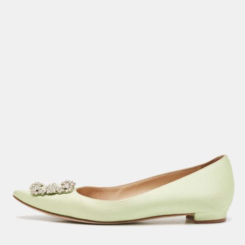 Manolo Blahnik Light Green Satin Hangisi Ballet Flats Size 38 - Manolo Blahnik - Modalova