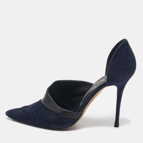 Manolo Blahnik Navy Blue/Black Suede and Leather D'orsay Pumps Size 36 - Manolo Blahnik - Modalova