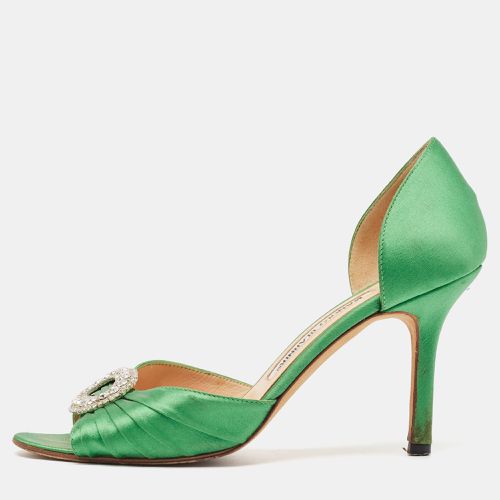 Manolo Blahnik Green Pleated Satin Sedaraby Pumps Size 37 - Manolo Blahnik - Modalova