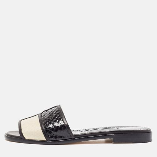 Manolo Blahnik Black/Cream Python Megacle Flat Slides Size 37.5 - Manolo Blahnik - Modalova