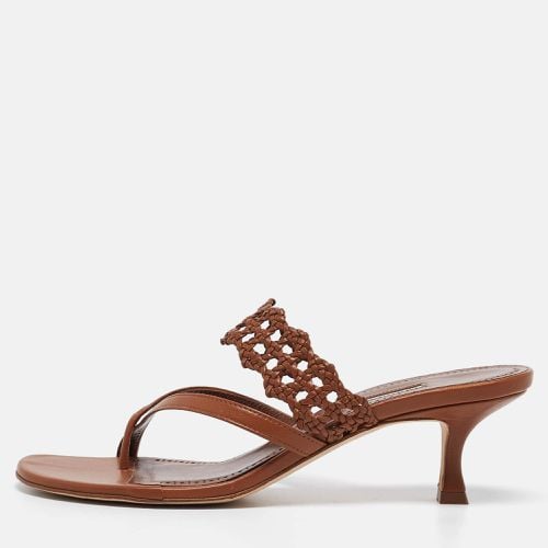 Manolo Blahnik Brown Leather Susa Sandals Size 39.5 - Manolo Blahnik - Modalova