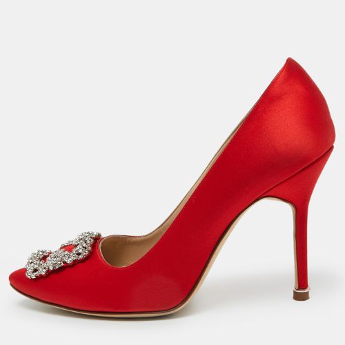 Manolo Blahnik Red Satin Hangisi Pumps Size 37.5 - Manolo Blahnik - Modalova