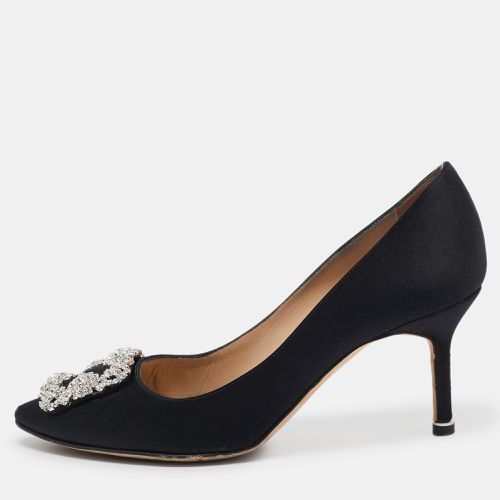 Manolo Blahnik Black Satin Hangisi Pumps Size 37.5 - Manolo Blahnik - Modalova