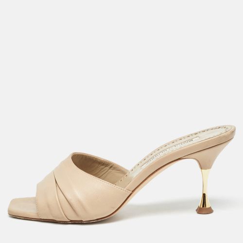 Manolo Blahnik Beige Pleated Leather Slide Sandals Size 36.5 - Manolo Blahnik - Modalova