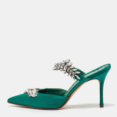 Manolo Blahnik Green Satin Lurum Heel Mules Size 38 - Manolo Blahnik - Modalova