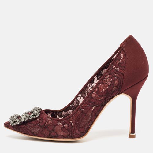 Manolo Blahnik Burgundy Lace and Mesh Hangisi Pumps Size 38 - Manolo Blahnik - Modalova