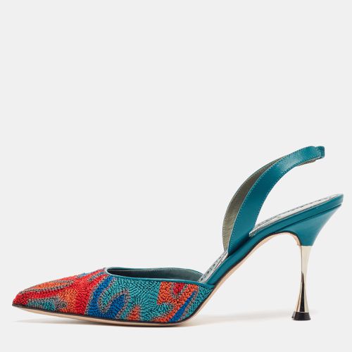 Manolo Blahnik Multicolor Fabric and Leather Pointed Toe Elastic Pumps Size 39.5 - Manolo Blahnik - Modalova