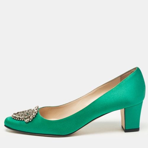 Manolo Blahnik Green Satin Okkaava Crystal Embellished Pumps Size 37.5 - Manolo Blahnik - Modalova