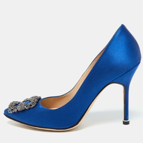 Manolo Blahnik Blue Satin Hangisi Pumps Size 37.5 - Manolo Blahnik - Modalova