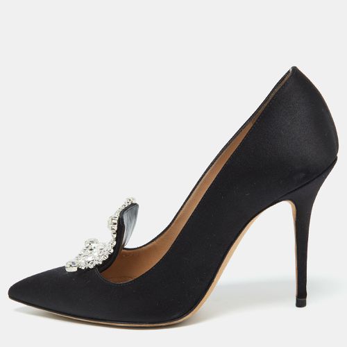 Manolo Blahnik Black Satin Borlak Crystal Embellished Pointed Toe Pumps Size 36.5 - Manolo Blahnik - Modalova