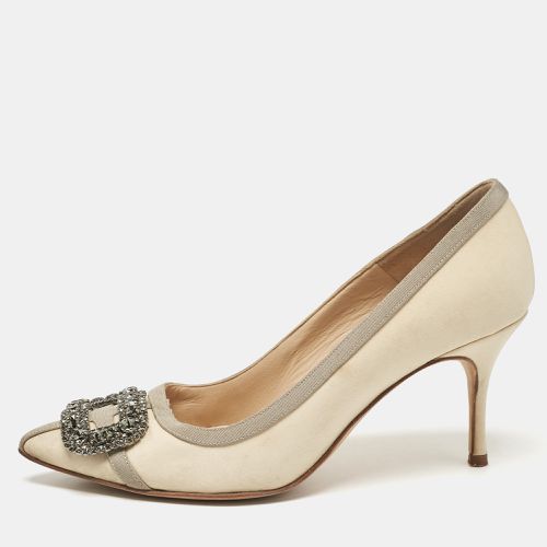 Manolo Blahnik Cream/Grey Canvas and Fabric Gotrian Pumps Size 36.5 - Manolo Blahnik - Modalova