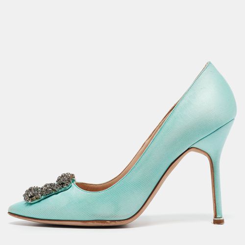 Manolo Blahnik Aqua Blue Satin Hangisi Pumps Size 38 - Manolo Blahnik - Modalova