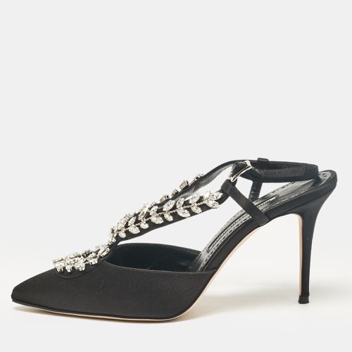 Manolo Blahnik Black Satin Crystal Embellished Slingback Pumps Size 35.5 - Manolo Blahnik - Modalova