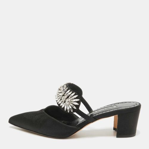 Manolo Blahnik Black Satin Crystal Embellished Mules Size 38 - Manolo Blahnik - Modalova