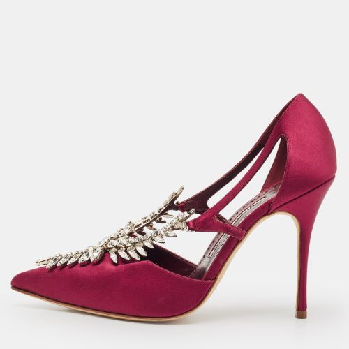 Manolo Blahnik Burgundy Satin Lala Pumps Size 38.5 - Manolo Blahnik - Modalova