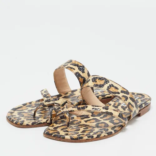 Leopard Pint Python Leather Thong Flat Slides Size 38 - Manolo Blahnik - Modalova