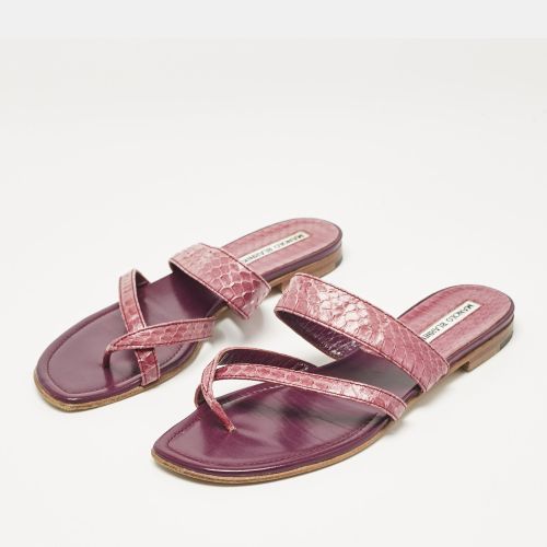 Python Leather Susa Flat Slides Size 38.5 - Manolo Blahnik - Modalova