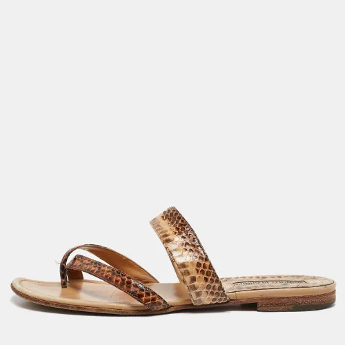 Manolo Blahnik Brown Python Leather Susa Flat Sandals Size 38 - Manolo Blahnik - Modalova