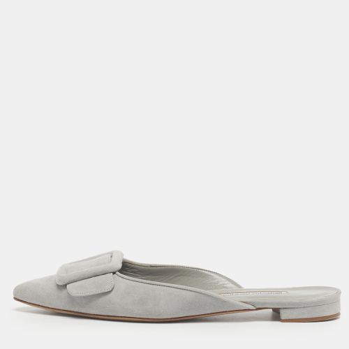Manolo Blahnik Grey Suede Maysale Mules Size 38.5 - Manolo Blahnik - Modalova