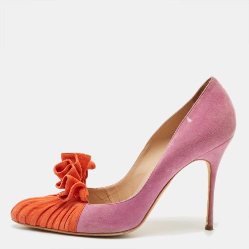 Manolo Blahnik Purple/Orange Suede Ruffle Pumps Size 39.5 - Manolo Blahnik - Modalova