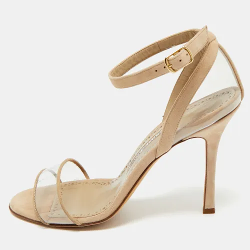 Manolo Blahnik Beige PVC and Suede Ankle Strap Sandals Size 38 - Manolo Blahnik - Modalova
