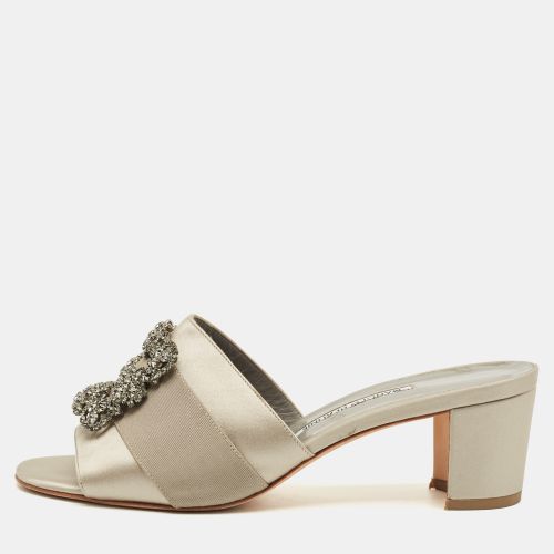 Manolo Blahnik Grey Satin Martamod Slide Sandals Size 40.5 - Manolo Blahnik - Modalova