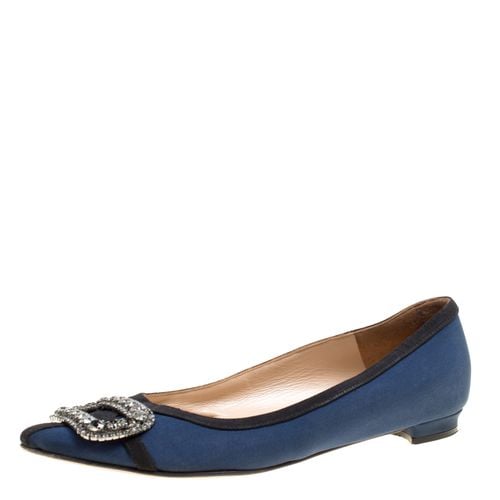 Manolo Blahnik Navy Blue Satin Gotrian Crystal Embellished Pointed Toe Flats Size 36.5 - Manolo Blahnik - Modalova