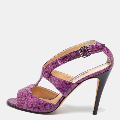 Manolo Blahnik Purple And Black Snakeskin Peep Toe Ankle Strap Sandals Size 38.5 - Manolo Blahnik - Modalova