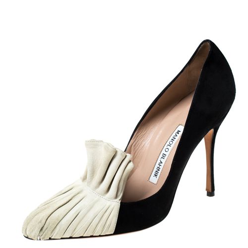 Manolo Blahnik Black and Beige Suede Arleti Frill Detail Pumps Size 37 - Manolo Blahnik - Modalova