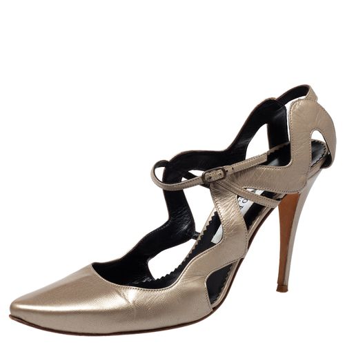 Manolo Blahnik Metallic Beige Leather Cutout Sandals Size 39.5 - Manolo Blahnik - Modalova