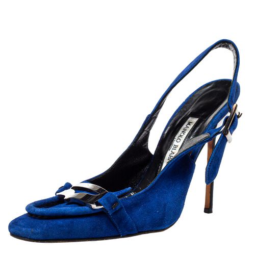 Manolo Blahnik Blue Suede Slingback Sandals Size 39.5 - Manolo Blahnik - Modalova