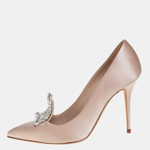 Manolo Blahnik Beige Satin Borlak Pointed Toe Pumps Size 38.5 - Manolo Blahnik - Modalova