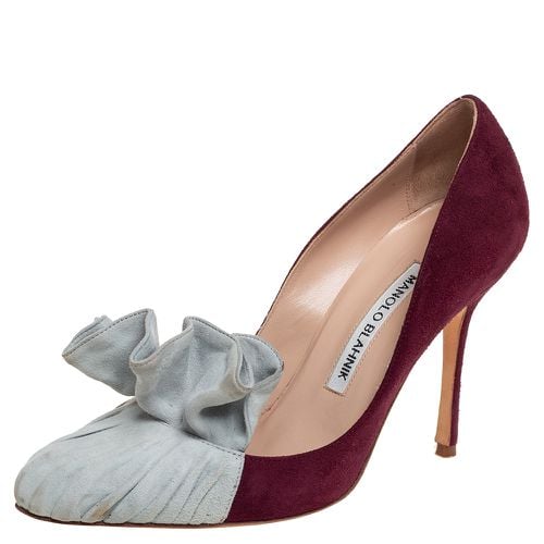 Manolo Blahnik Burgundy And Grey Suede Arleti Frill Detail Pumps Size 35 - Manolo Blahnik - Modalova