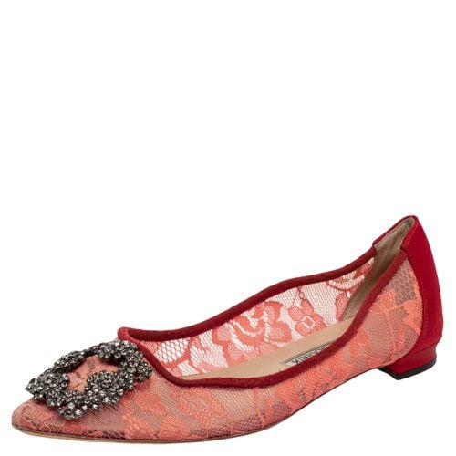 Manolo Blahnik Red Lace And Satin Hangisi Ballet Flats Size 36 - Manolo Blahnik - Modalova