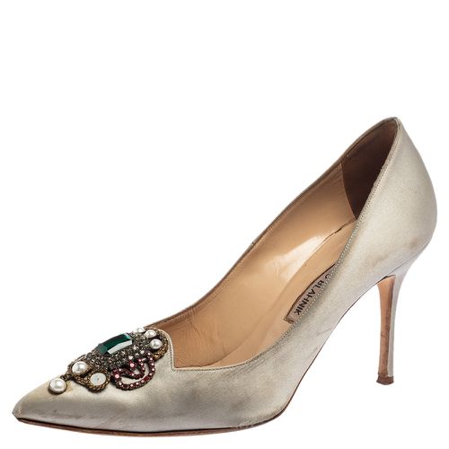 Manolo Blahnik Grey Satin 'Eufrasia' Pumps Size 38 - Manolo Blahnik - Modalova