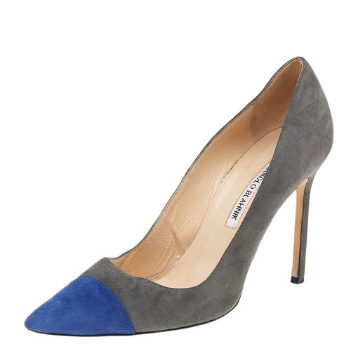 Manolo Blahnik Grey/Blue Suede Pointed Toe Pumps Size 40 - Manolo Blahnik - Modalova