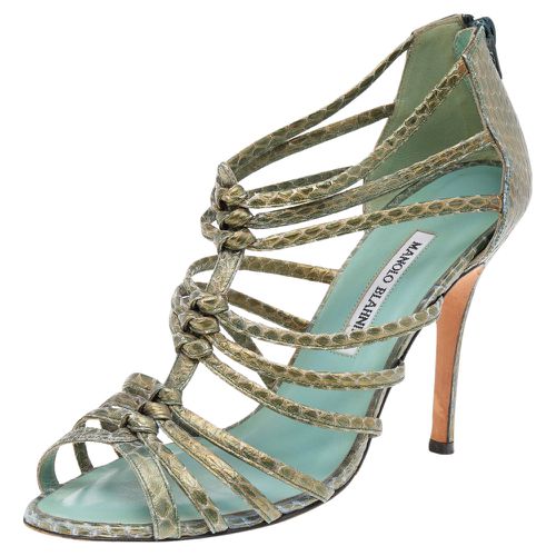 Manolo Blahnik Green Python Leather Strappy Sandals Size 39.5 - Manolo Blahnik - Modalova